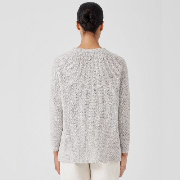 EILEEN FISHER | Cotton Crimp Crew Neck Long Top | Large | Sea Salt - Picture 3 of 9